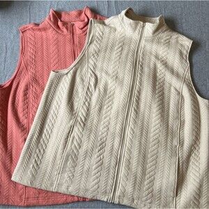 National Clothing Womens Quilted Sweater Vests 3x Pink Ivory Full Zip Mature